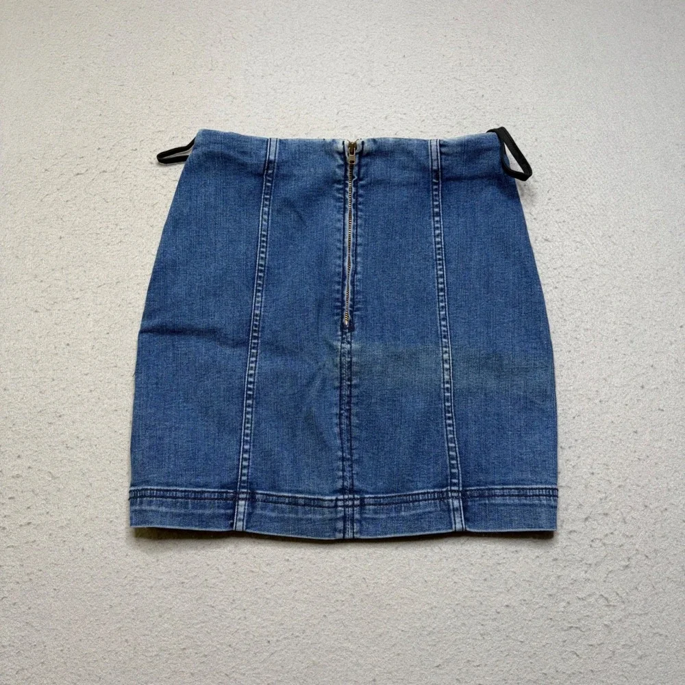 Free People Denim Skirt Womens 4 Blue Mini Seamed Back Zip Casual Boho S25